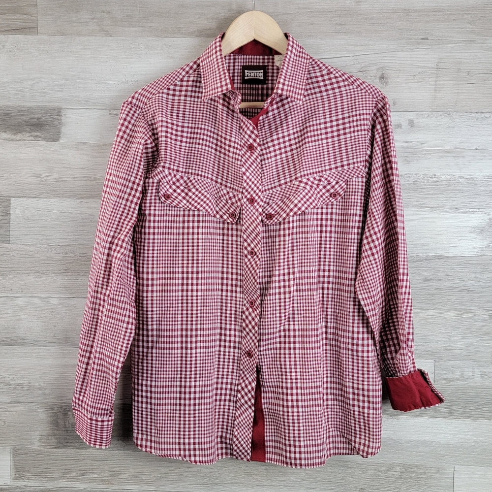 Vintage 80s Fenton Red Plaid Western Button Down Women's Shirt Size 15/16 - Picture 12 of 14